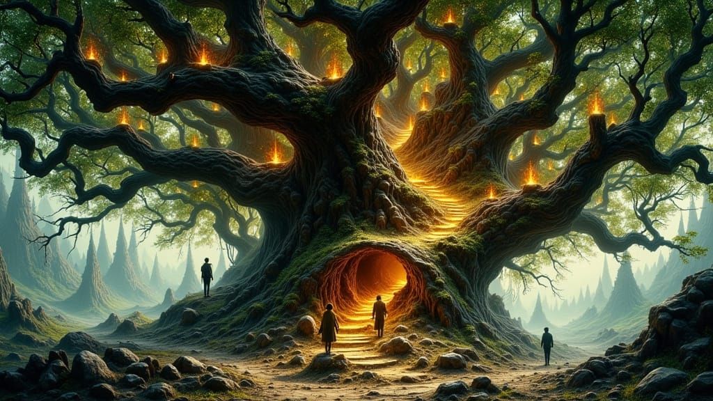 Fantasy World Map Carved in Tree, Tolkien Style