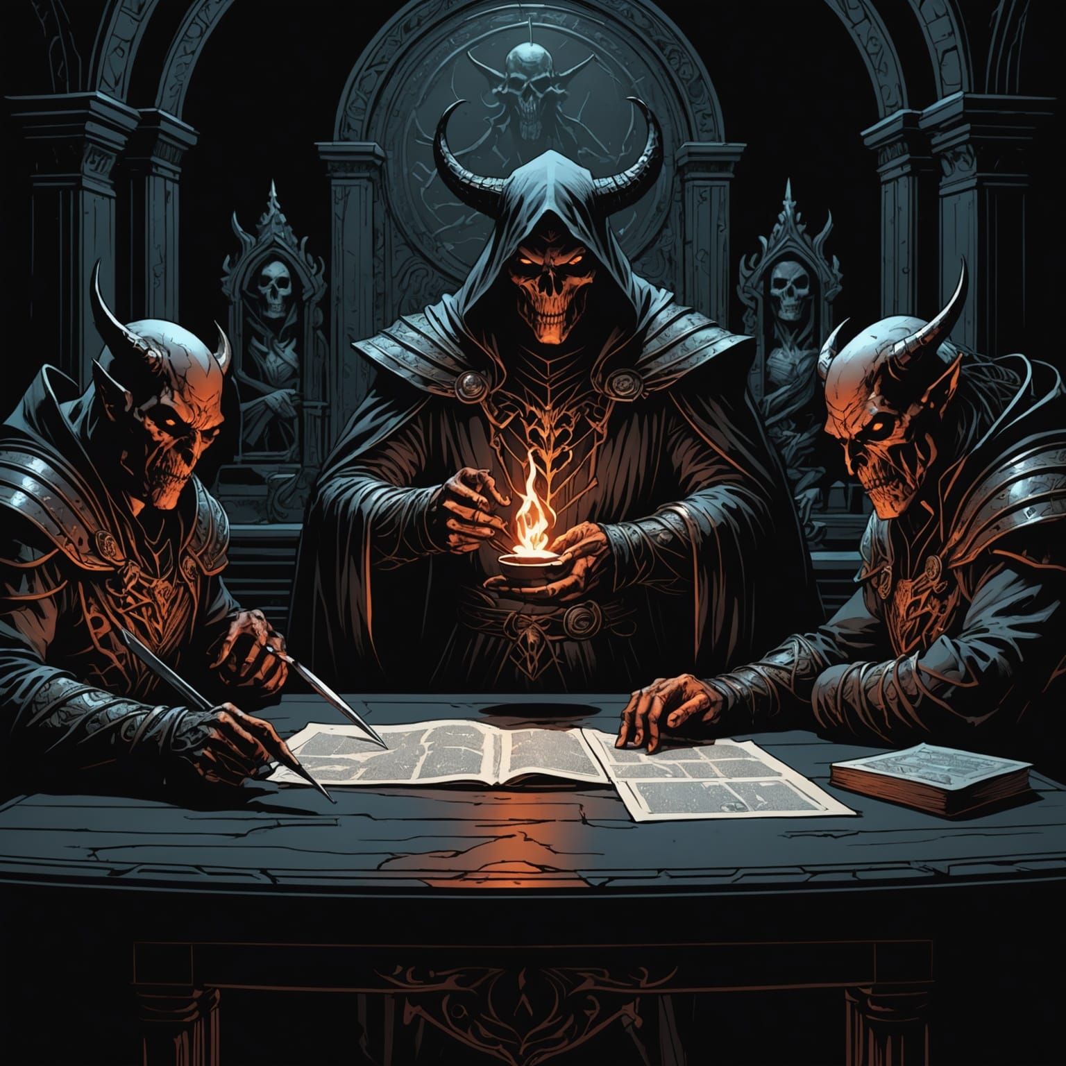 Dark Demonic Contract in Comic Book Style