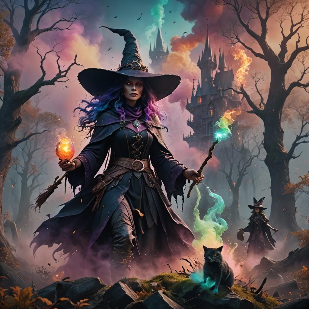 Majestic Witch Casting Magic in a Matte Painting