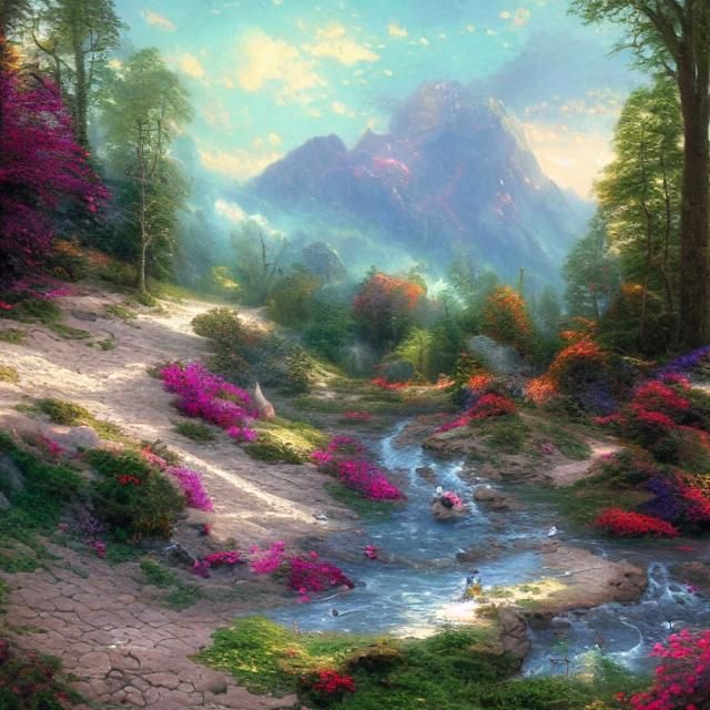 Dream Beach Mountain in Impressionist Gouache Style