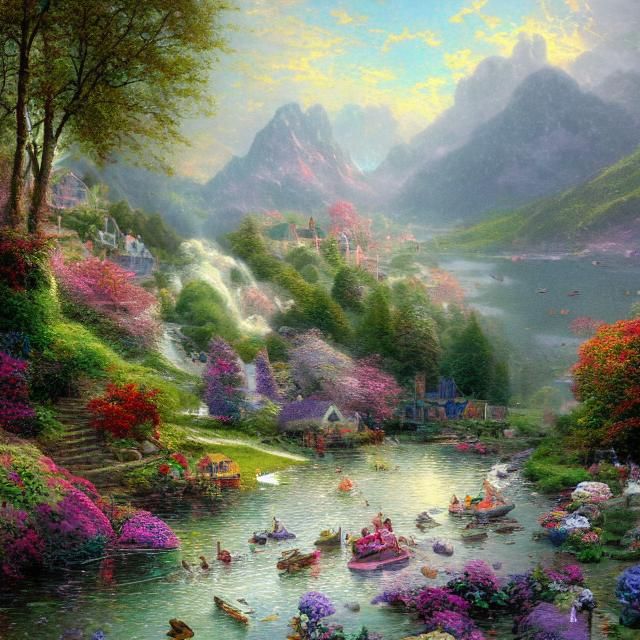 Dream Beach Mountain in Impressionist Gouache Style