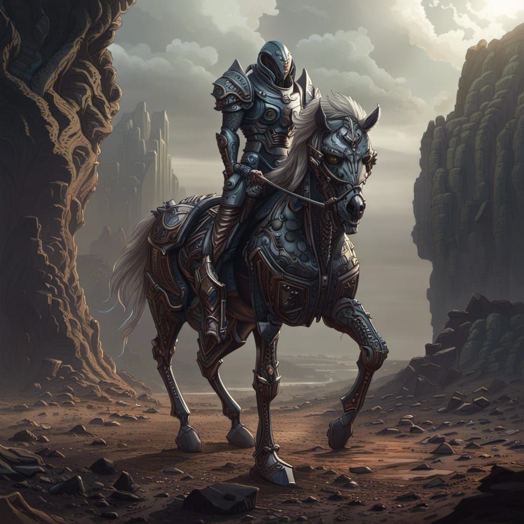 Alien Knight on Robotic Horse: Digital Matte Painting