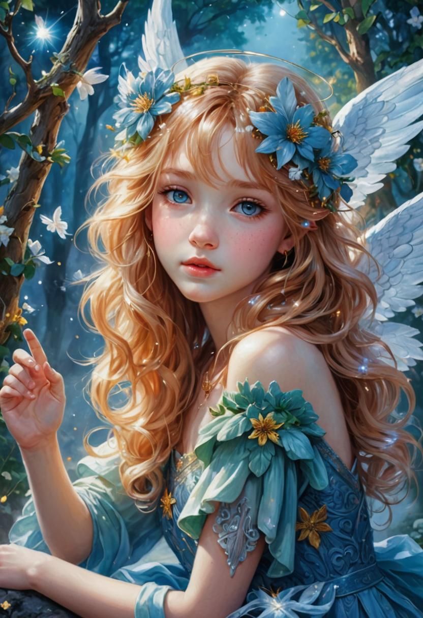 Ethereal Angel with Feathered Wings