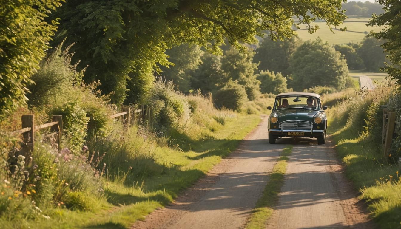 Idyllic English Country Lane in Impressionist Style