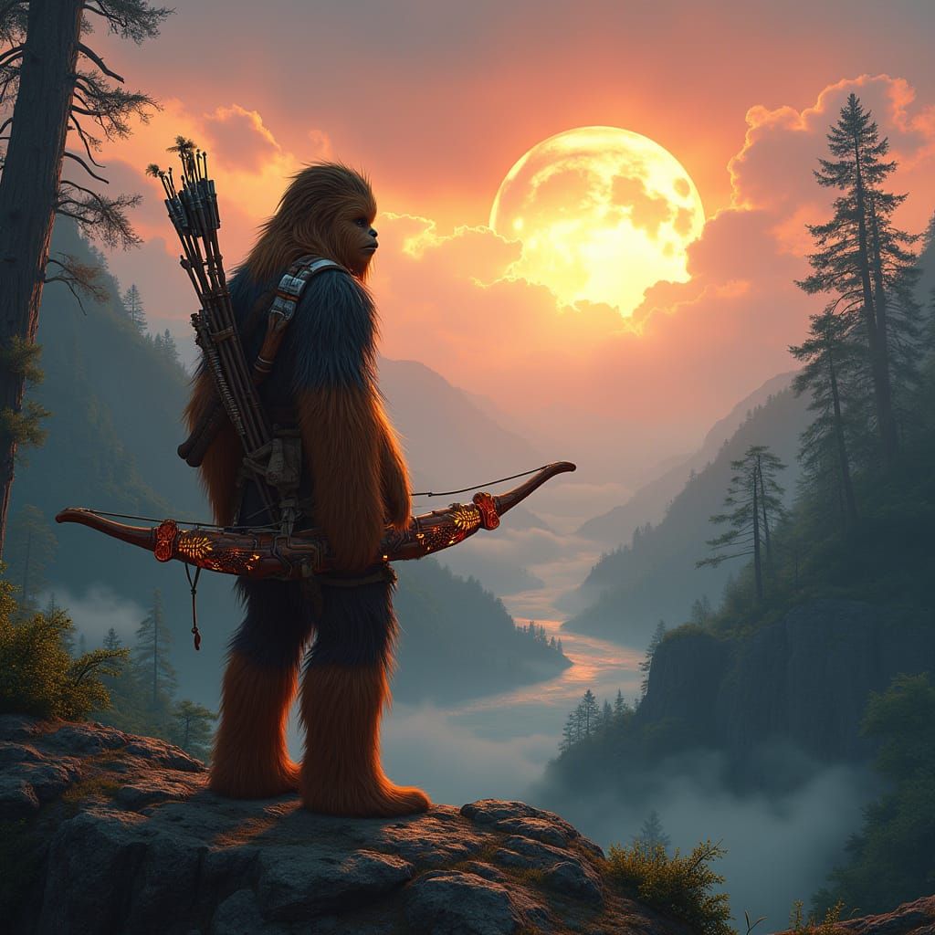 Wookiee Sunrise on Kashyyyk in Vibrant, Detailed Style