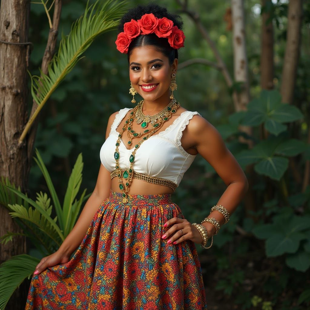 Vibrant Colombian Mestiza Queen in Traditional Attire