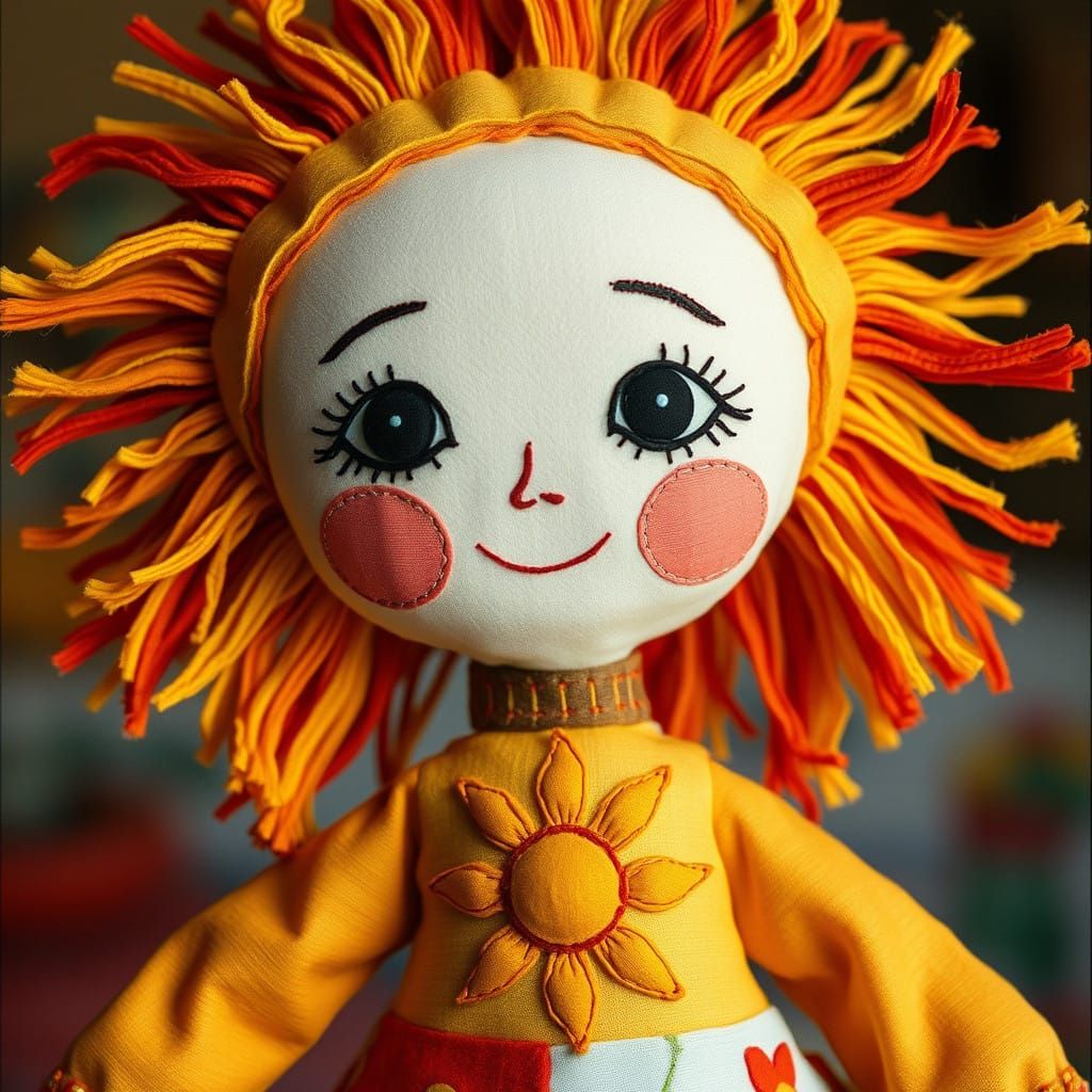 Vibrant Folk Art Doll in Whimsical Mary Blair Style