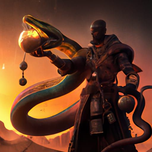 Nobleman and Snake on Mars: Dark Fantasy Concept Art