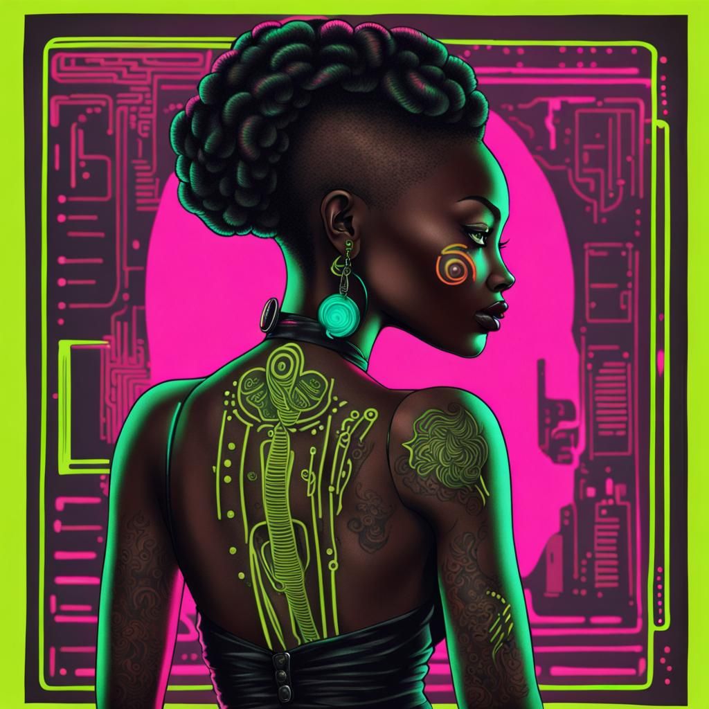 Cyberpunk Goth Girl with Neon Tattoo