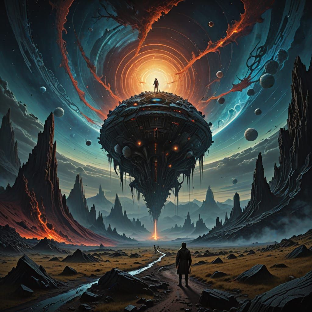 Cosmic Horror Landscape with Crystalline Structures