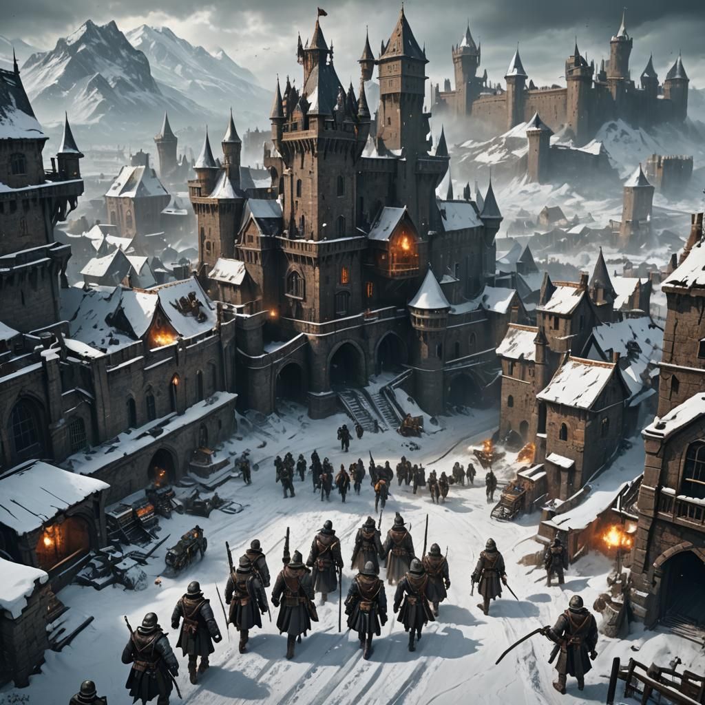 Steampunk Apocalypse in Fortified Castle: Detailed Matte Pai...