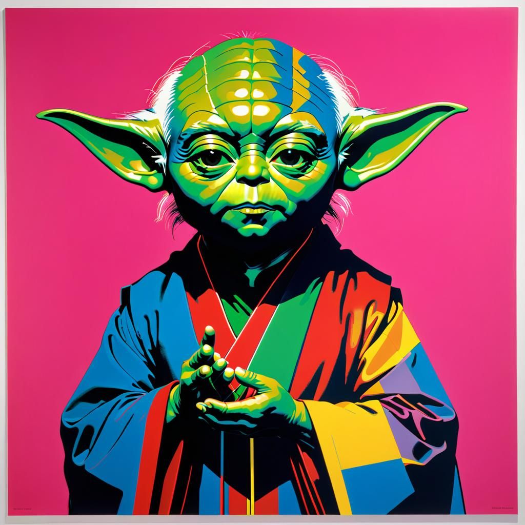 Pop-Art Yoda Illustration in Warhol Silkscreen Style