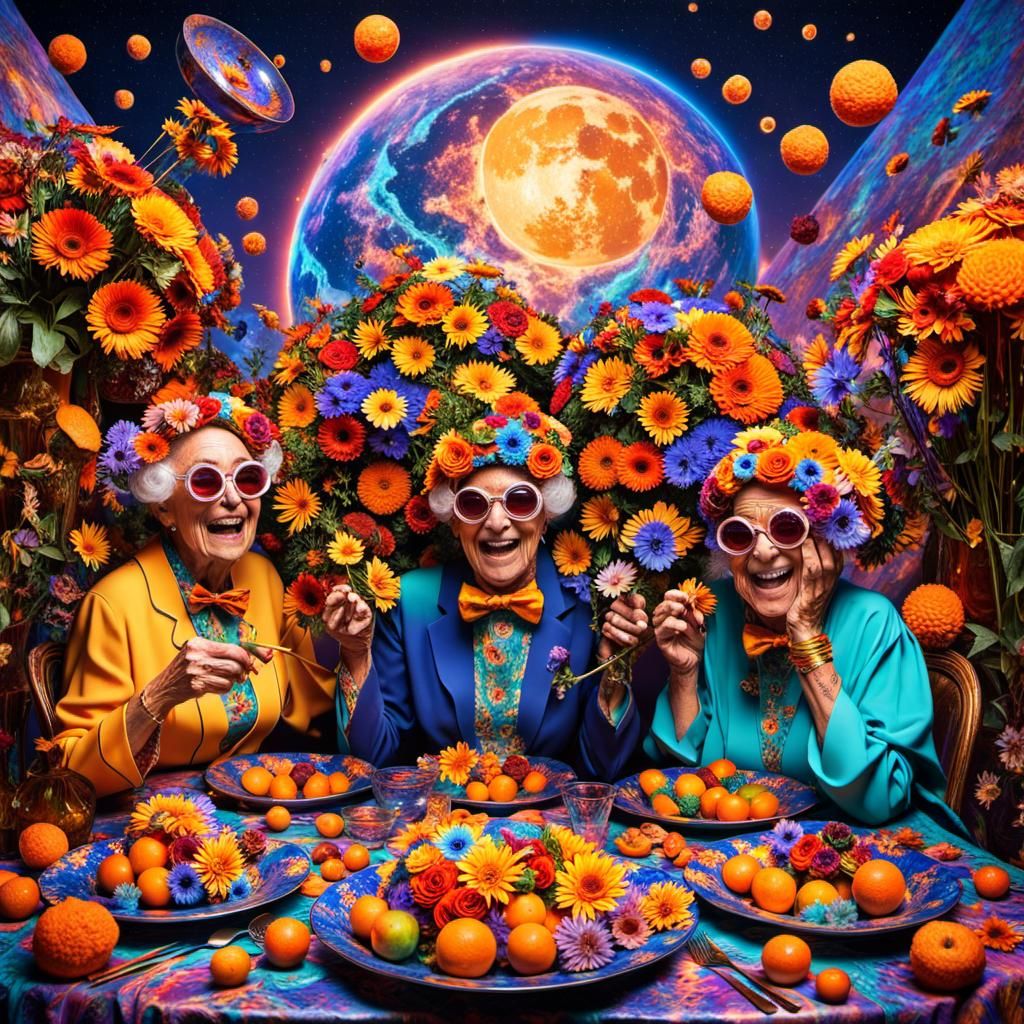 Cosmic Nursing Home Party in Psychedelic Art Style