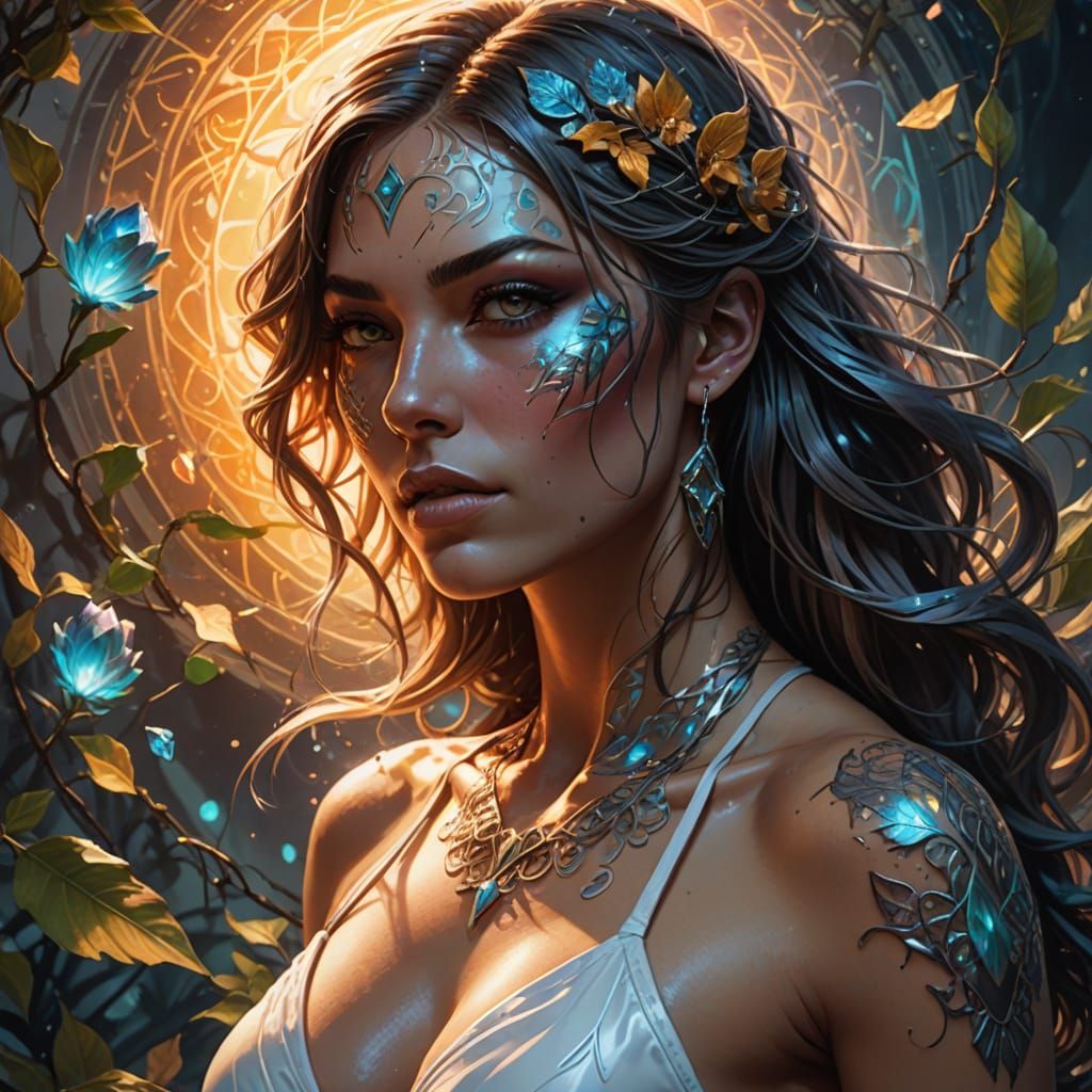 Ethereal Woman in Cosmic Light, Renaissance Nude Style