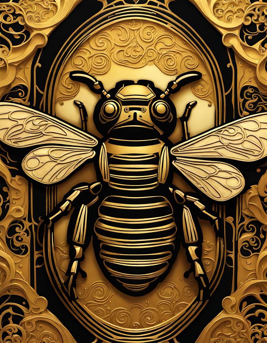 Golden Bumblebee in Klimt-Inspired Art Nouveau Style