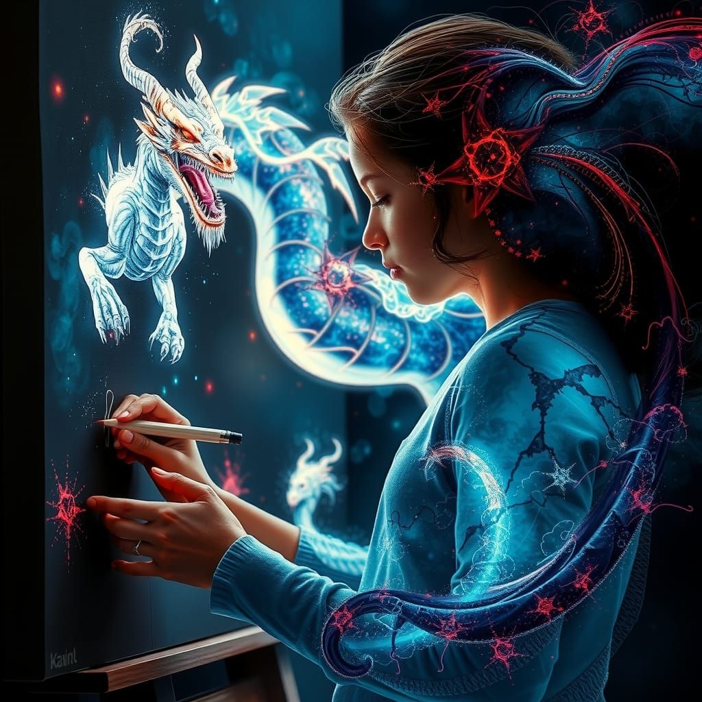 Girl's Dragon Drawing with 3D Projection