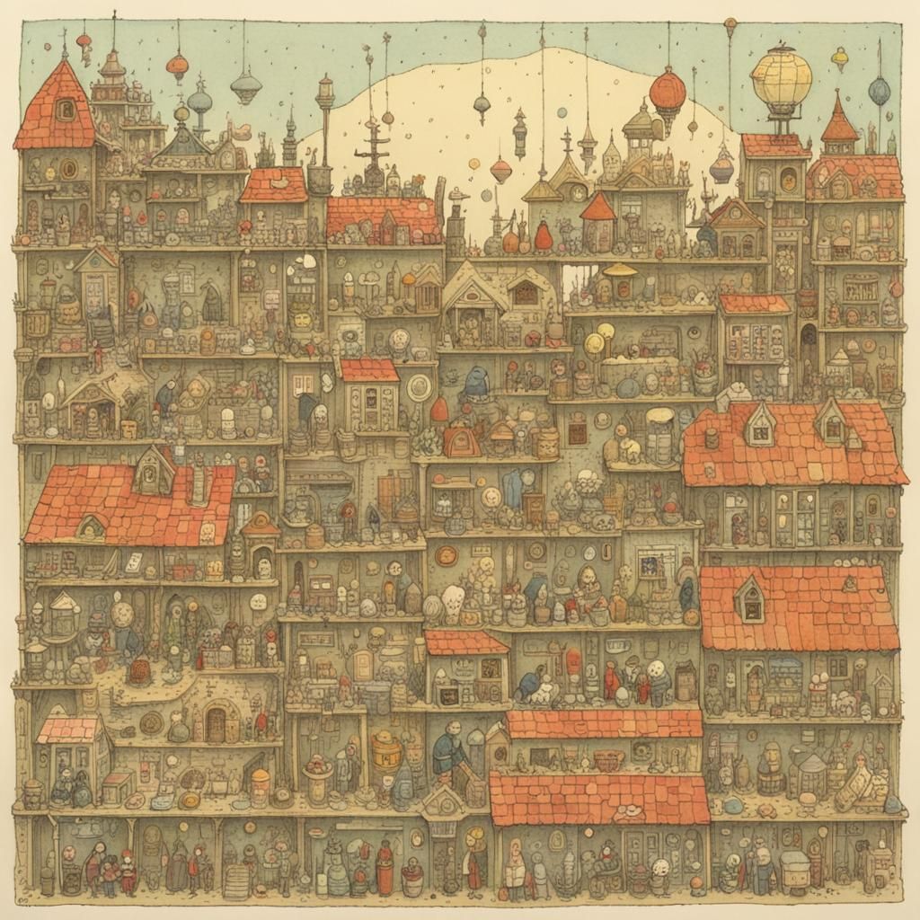 Architectural Fantasy Inspired by Klee and Adolfsson