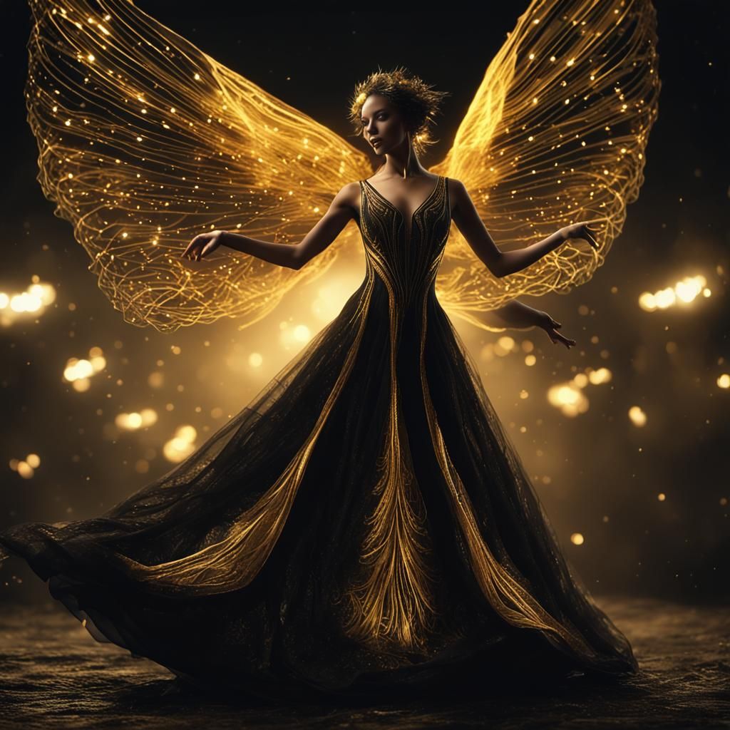 Angelic Woman Dancing in the Dark: 3D Render