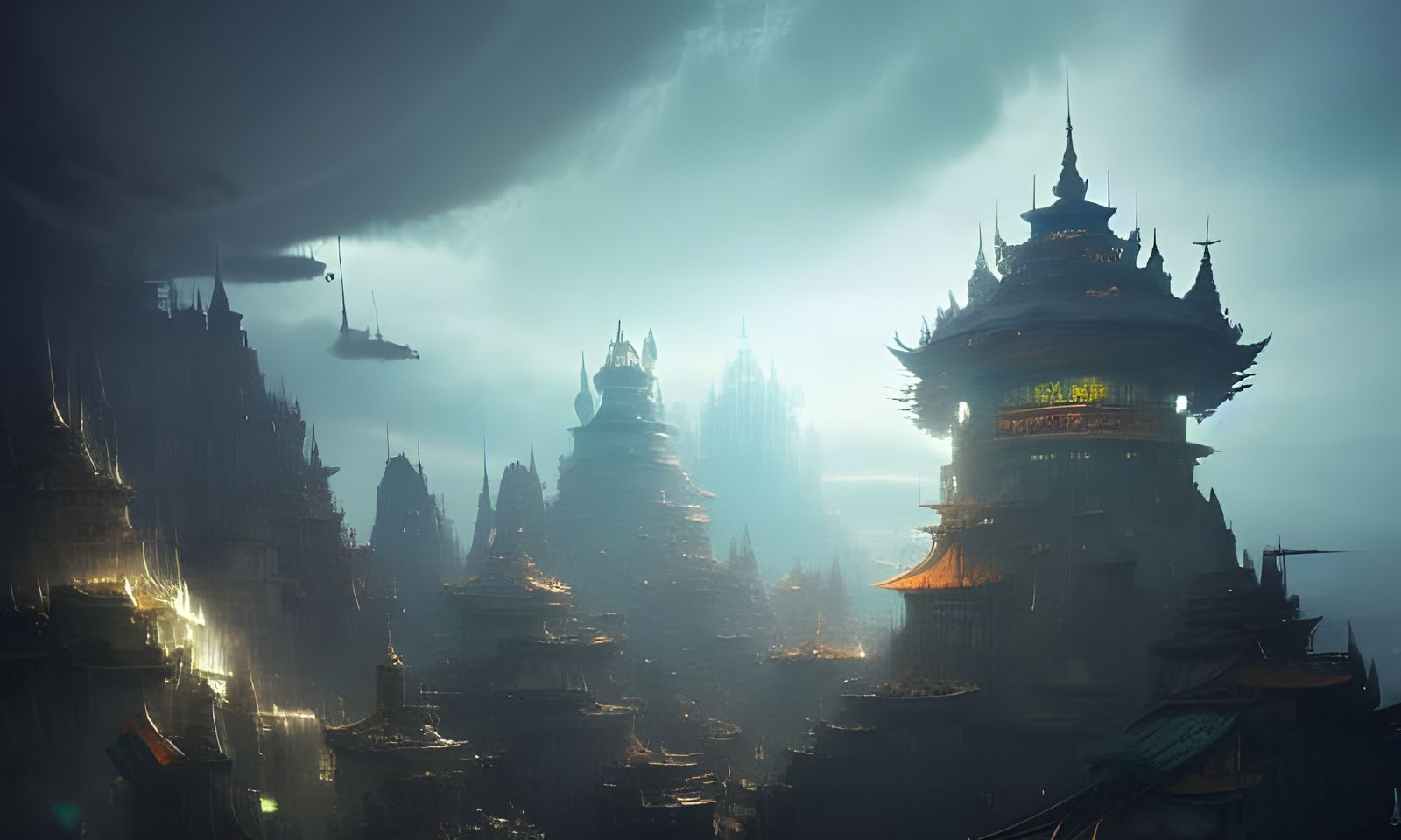 Epic Ancient Cloud City Digital Painting