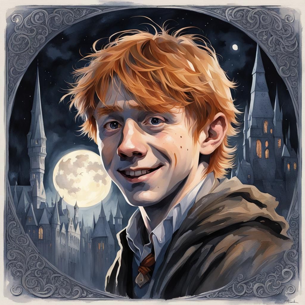 Ornate Portrait of Ron Weasley at Hogwarts