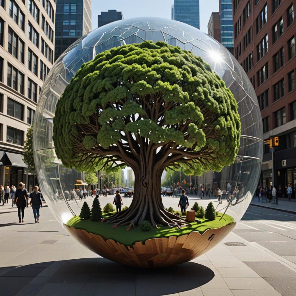 Surreal City Sphere Blooms with Urban Landscape
