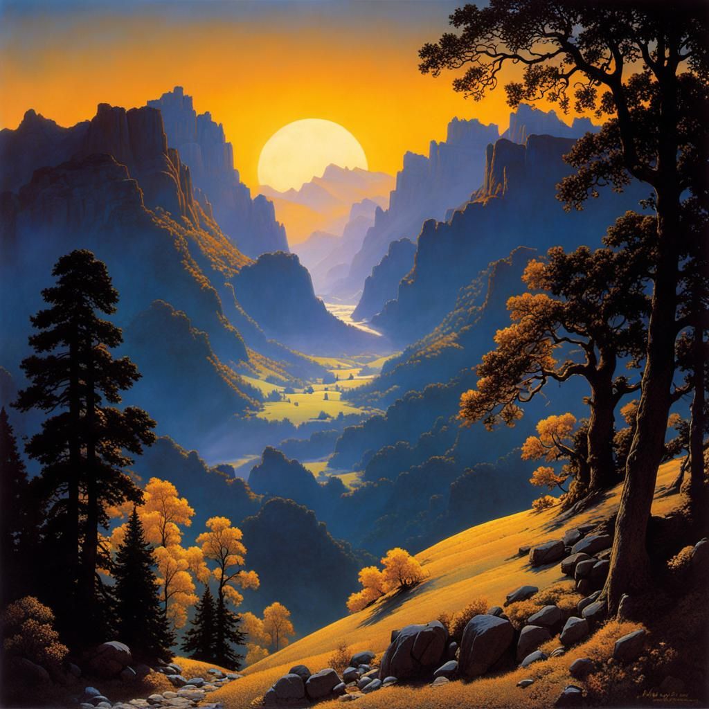 Surreal Nocturnal Landscape Inspired by Golden Age Illustrat...