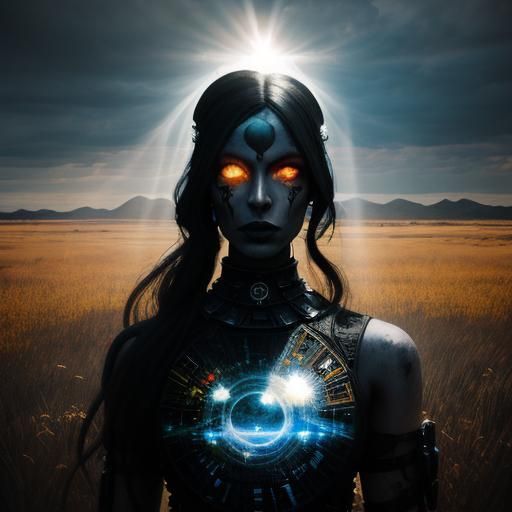 Solar Goth Bride in Post-Apocalyptic Astral Illustration