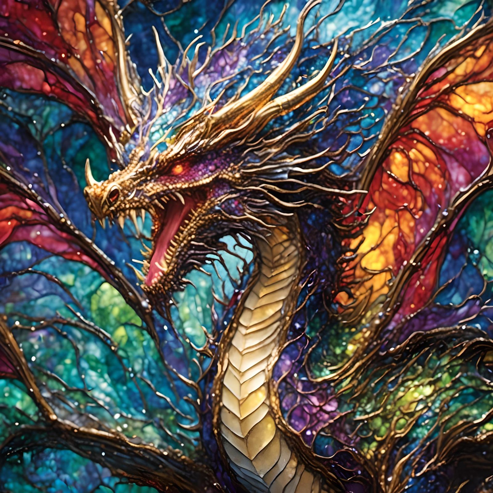 Stained Glass Dragon with Sharp Focus