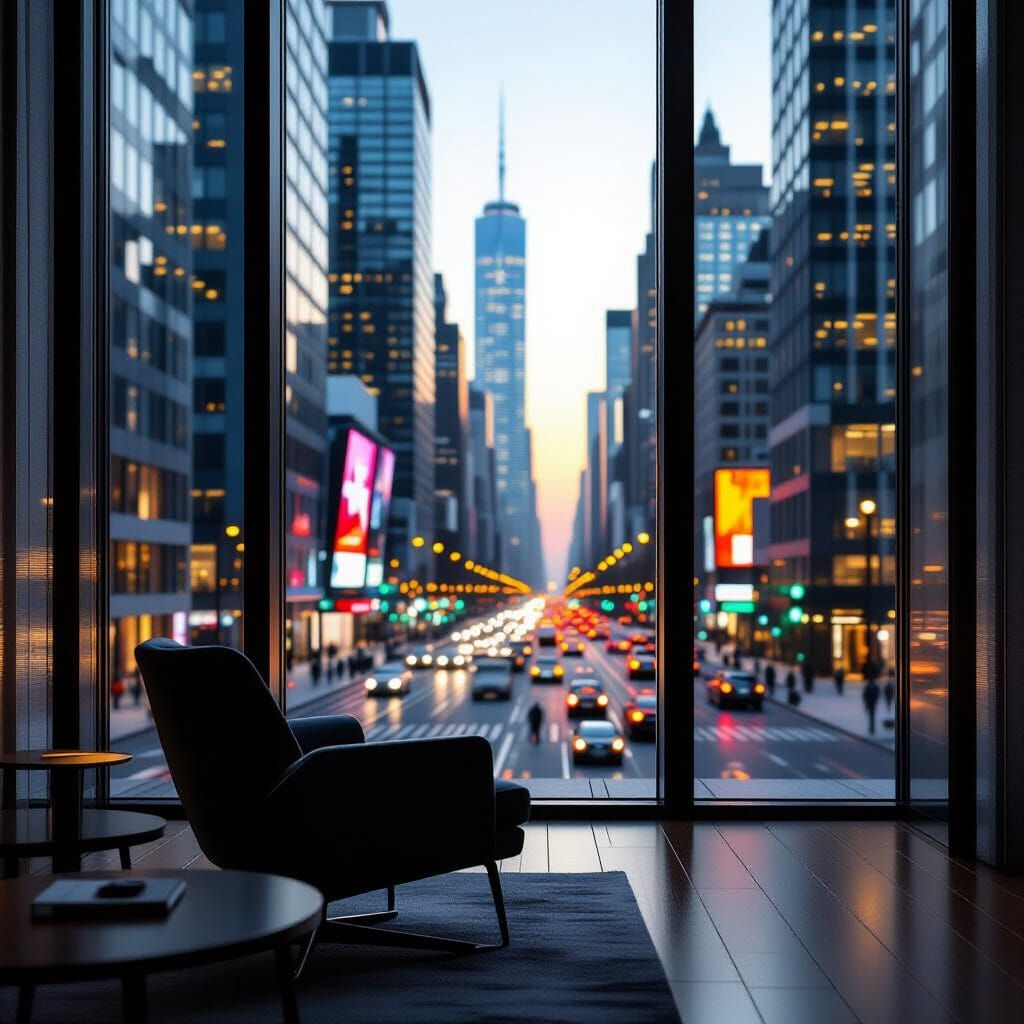 City Window Reflections with Modern Furniture and Realistic ...