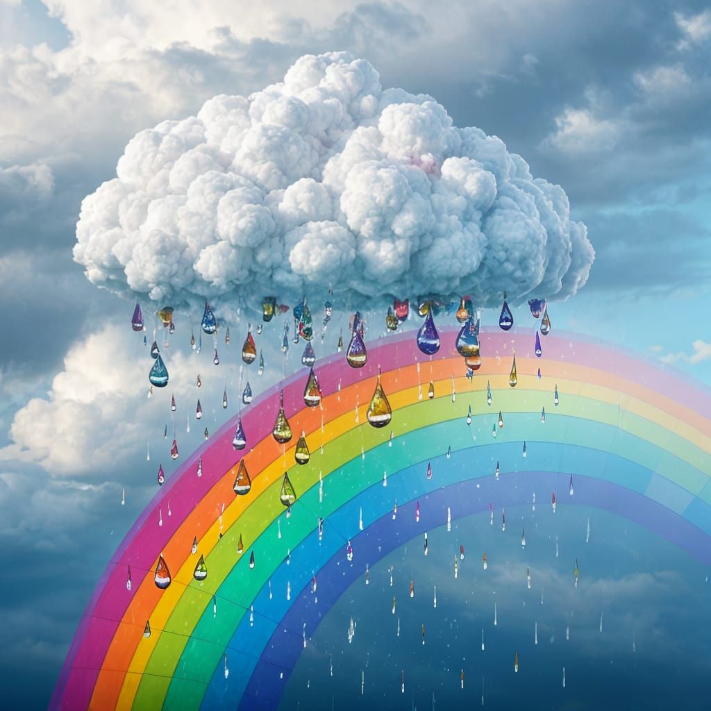 Hyperreal Stained Glass Rainbow and Rain Cloud