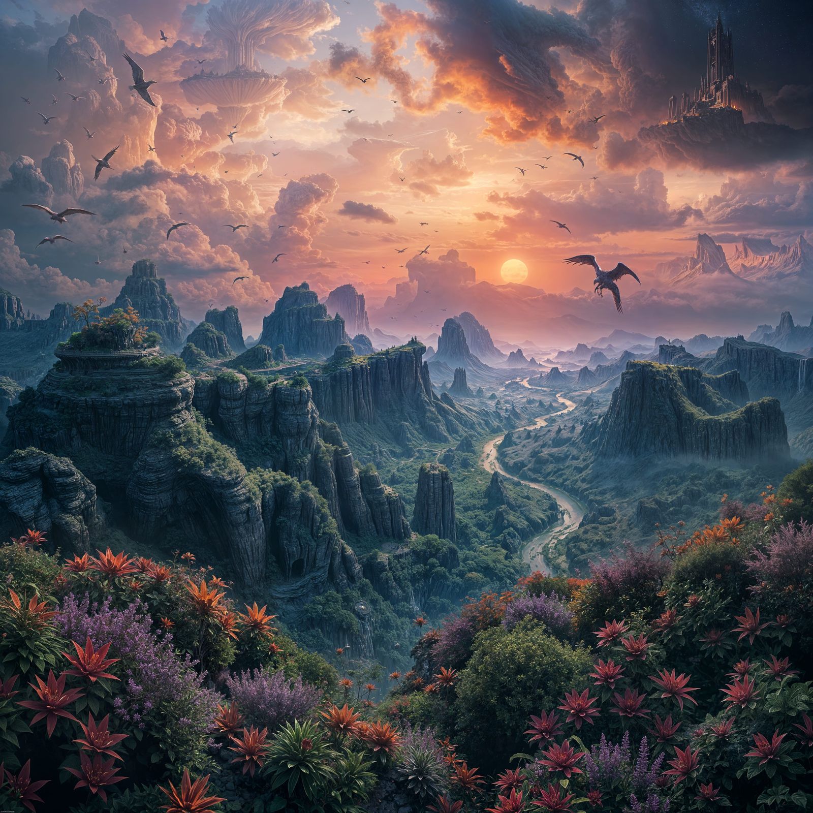 Fantastical Life in Deep Color, Detailed Matte Painting