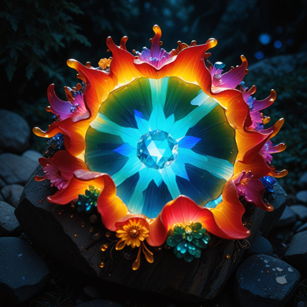 Gemstone Fantasy World Unfolds in Warm Sunset