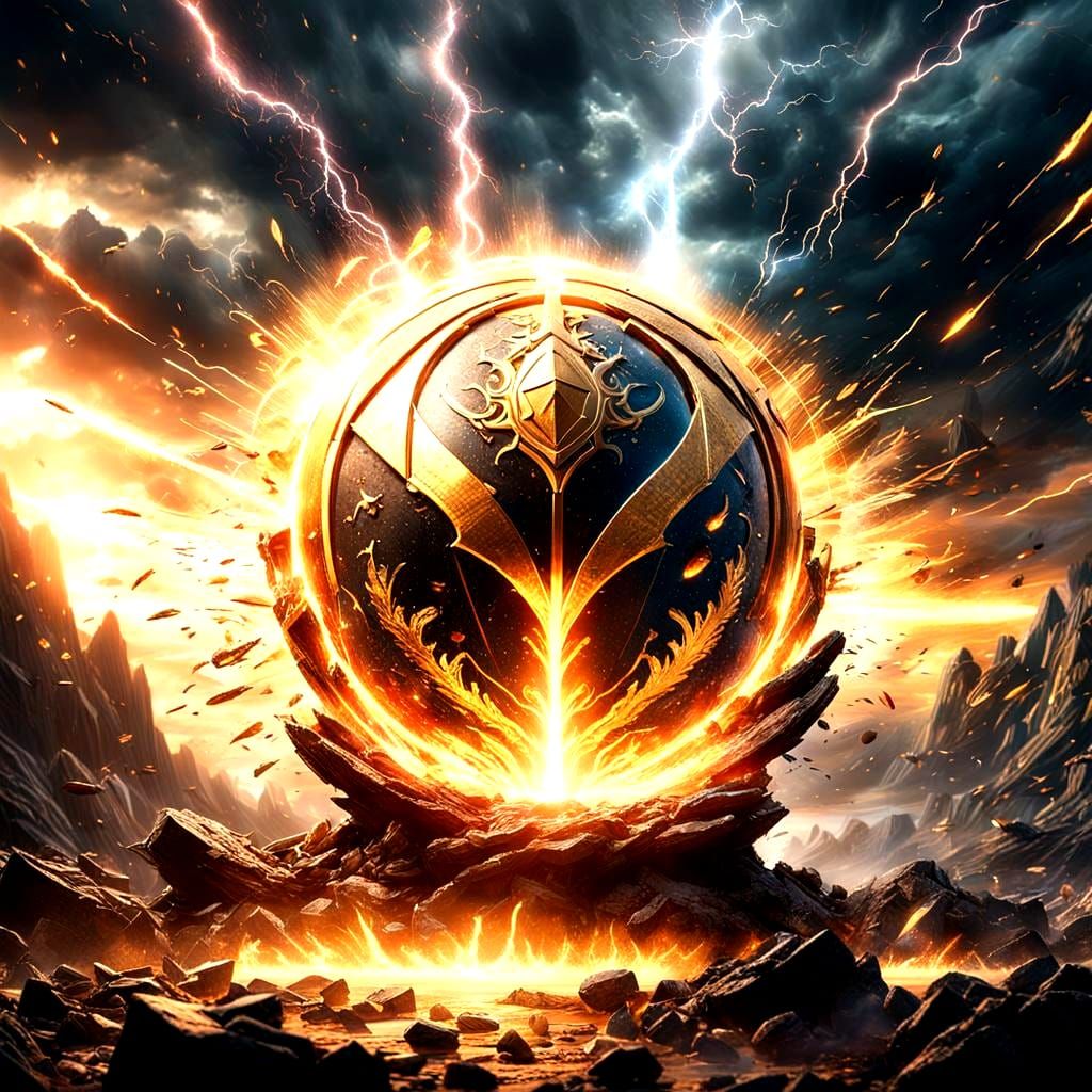 Golden Beyblade Orb with Lighting Sparks