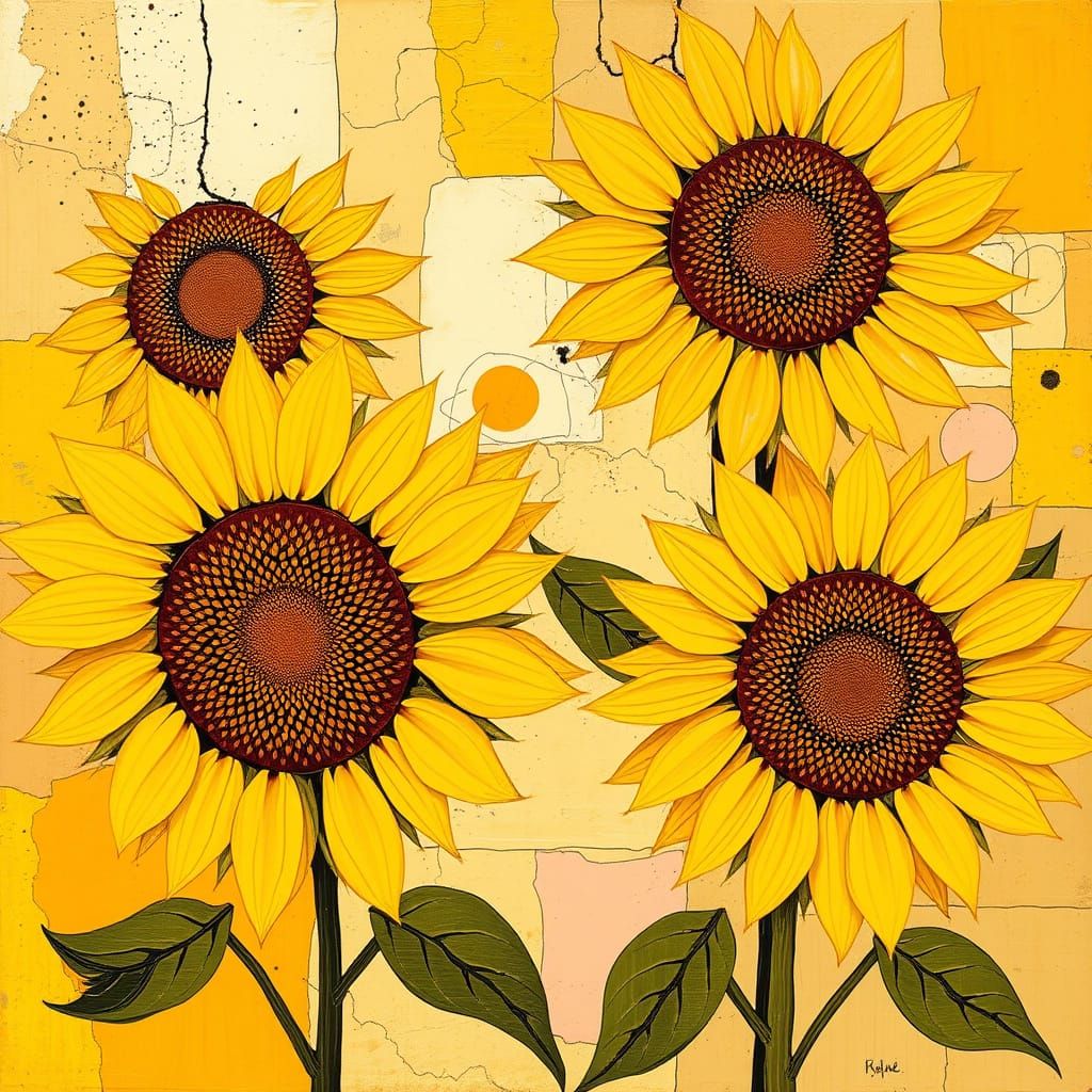 Abstract Sunflowers in Mondrian Style