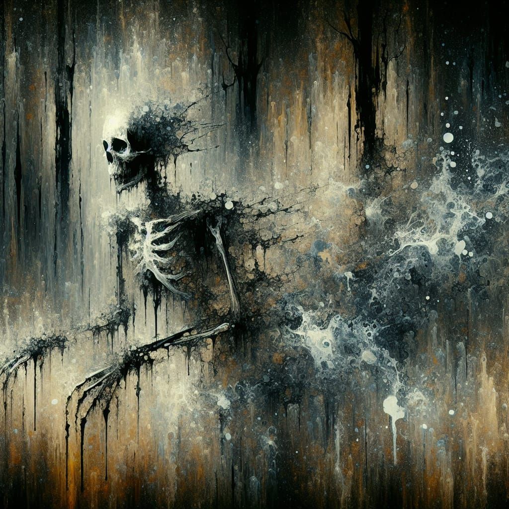 Eerie Spectral Skeleton Spirit in Shadowy Forest