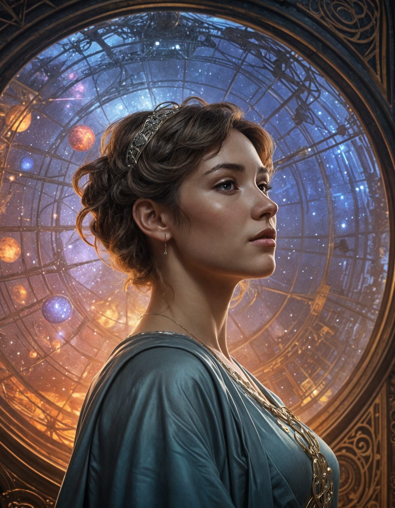 Celestial Architect Designs Dyson Sphere in Nebula, Art Nouv...