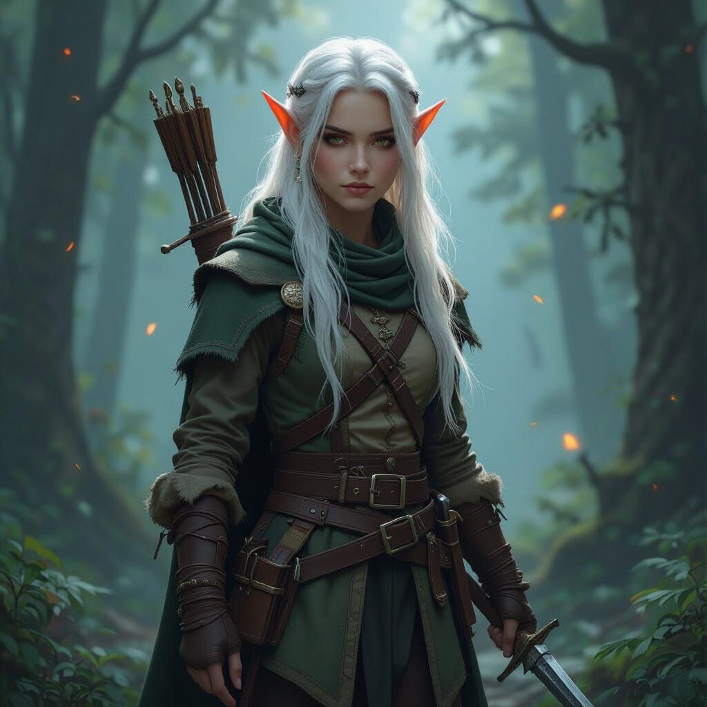 Elven Ranger with Swords in High Fantasy Style