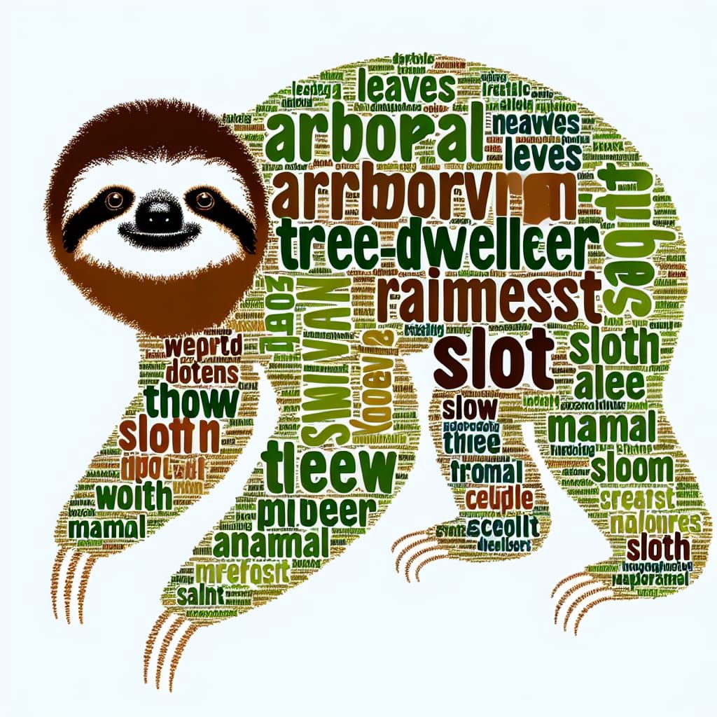 Sloth Word Cloud Art: Arboreal Tree Dweller