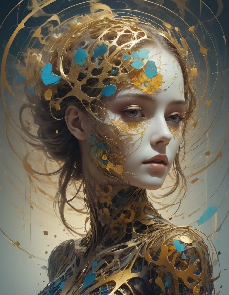 Surreal Golden Lady Enmeshed in Aural Synesthesia