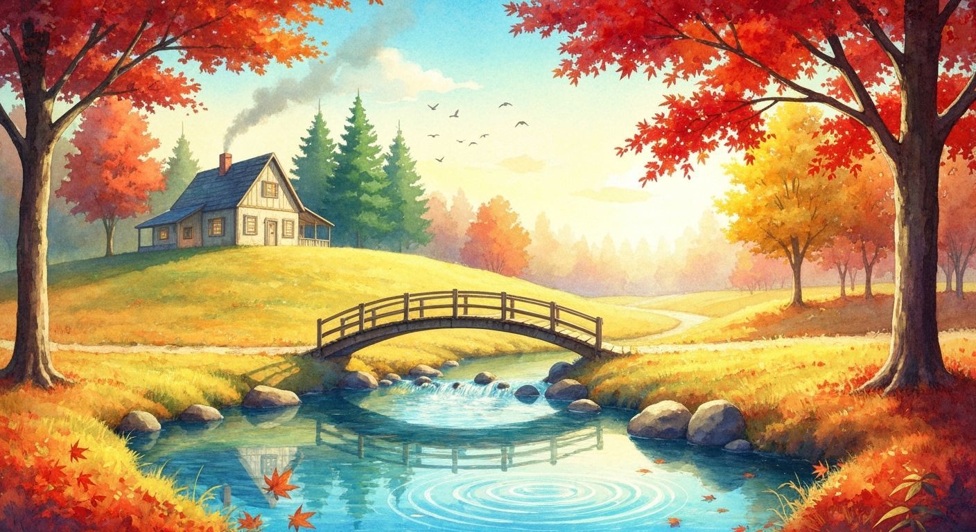 Luminous Watercolor of Peaceful Autumn Countryside