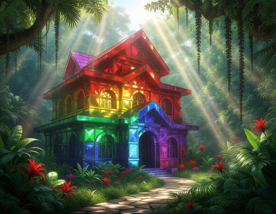 Rainbow Gemstone House in Lush Jungle