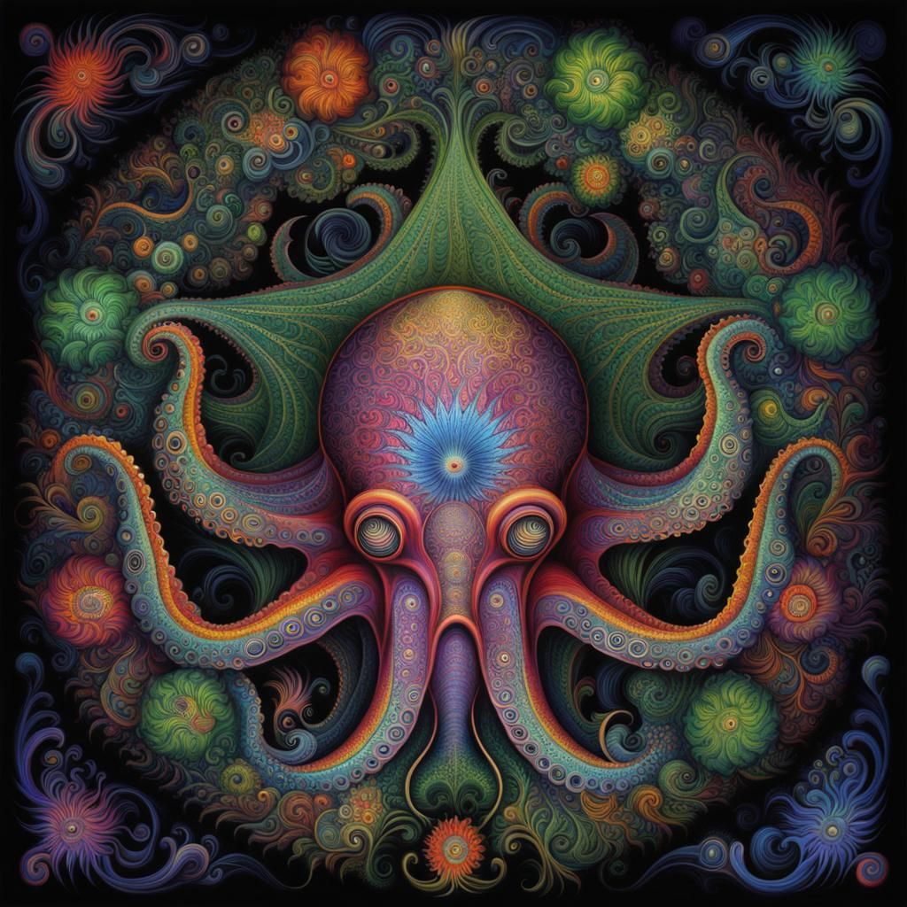 Psychedelic Octopus in Space Garden Fractal Art