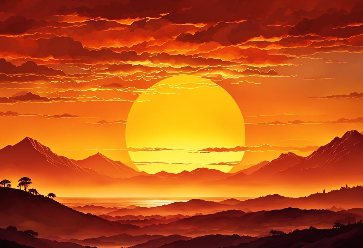 Stunning Orange Sunset Stained Glass Window