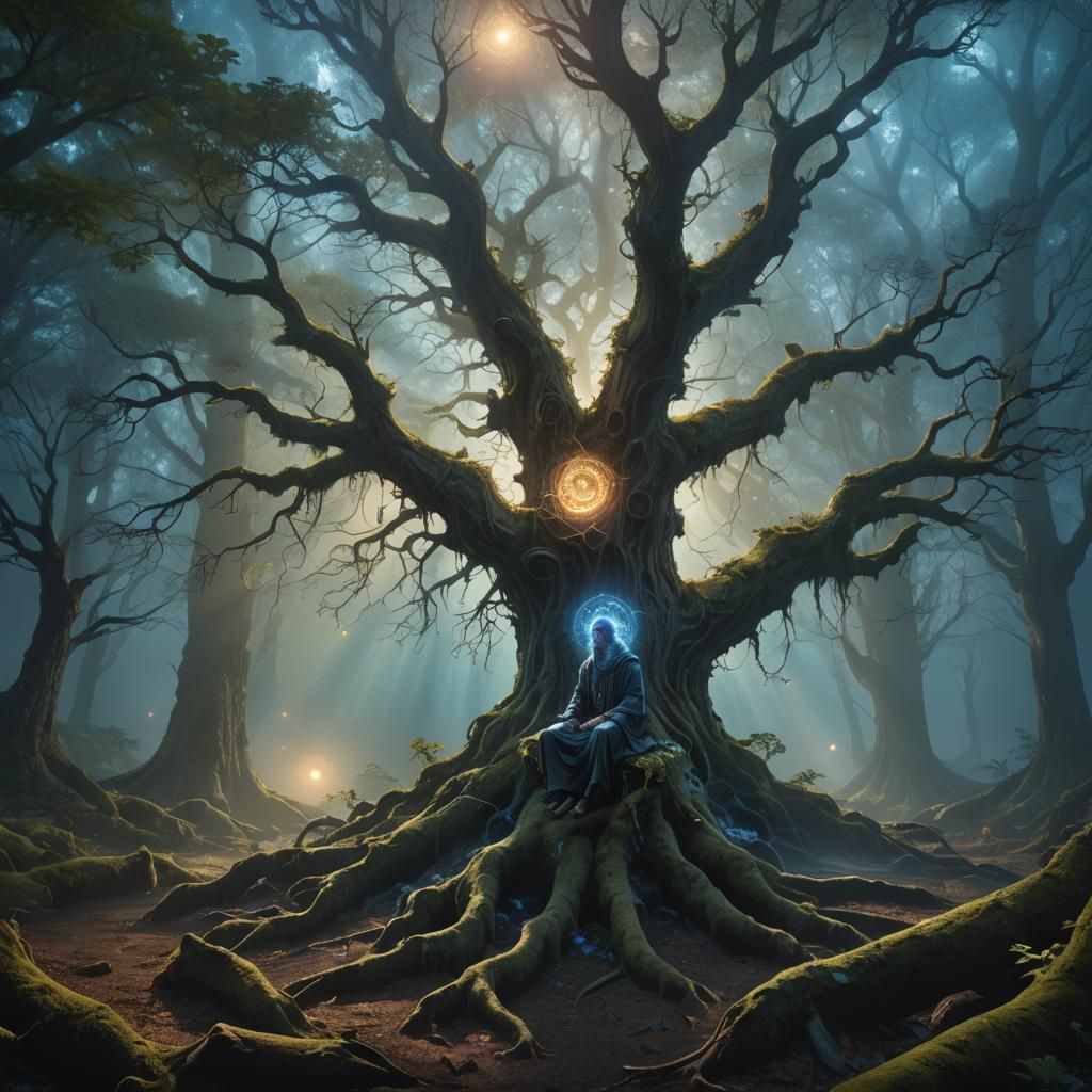 Mystical Forest Figure in Ethereal Light