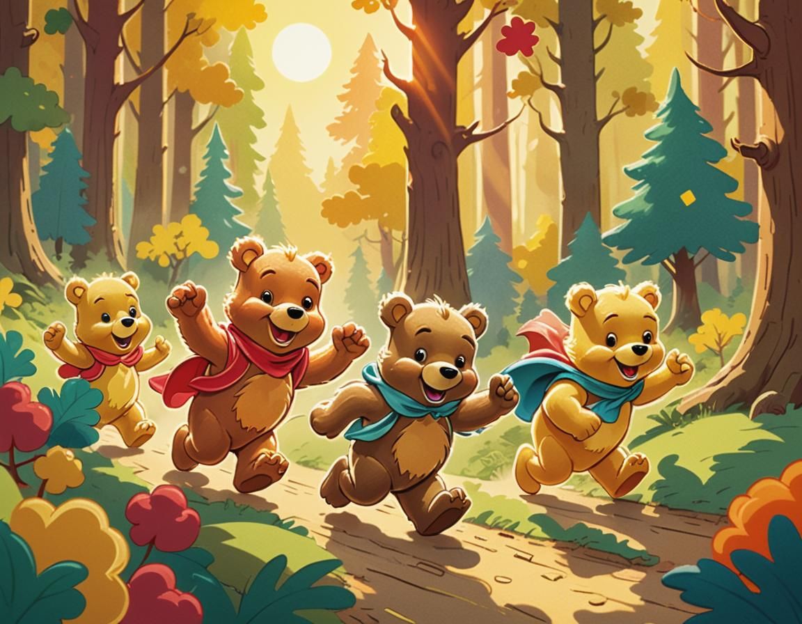 Gummi Bears Adventure in Classic Disney Cartoon Style