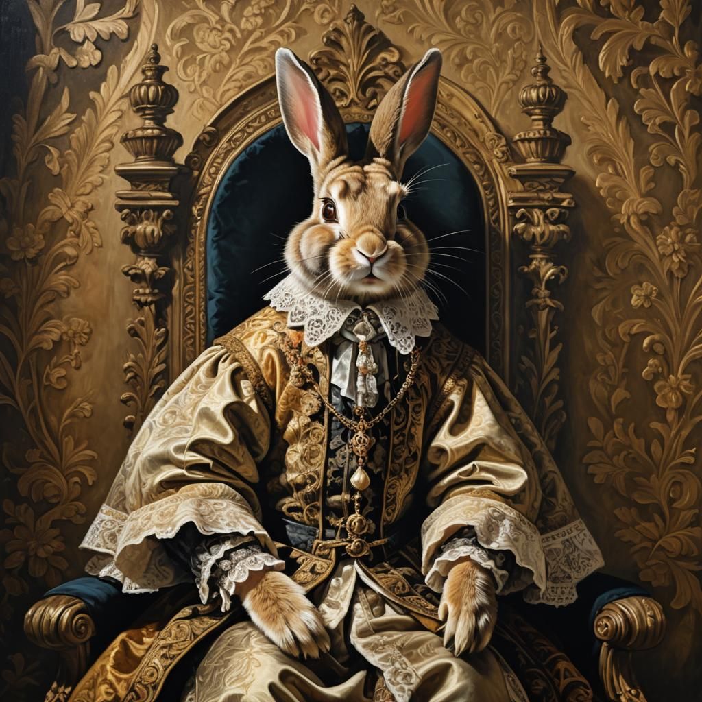 Baroque Bunny Portrait in Oil Painting Style