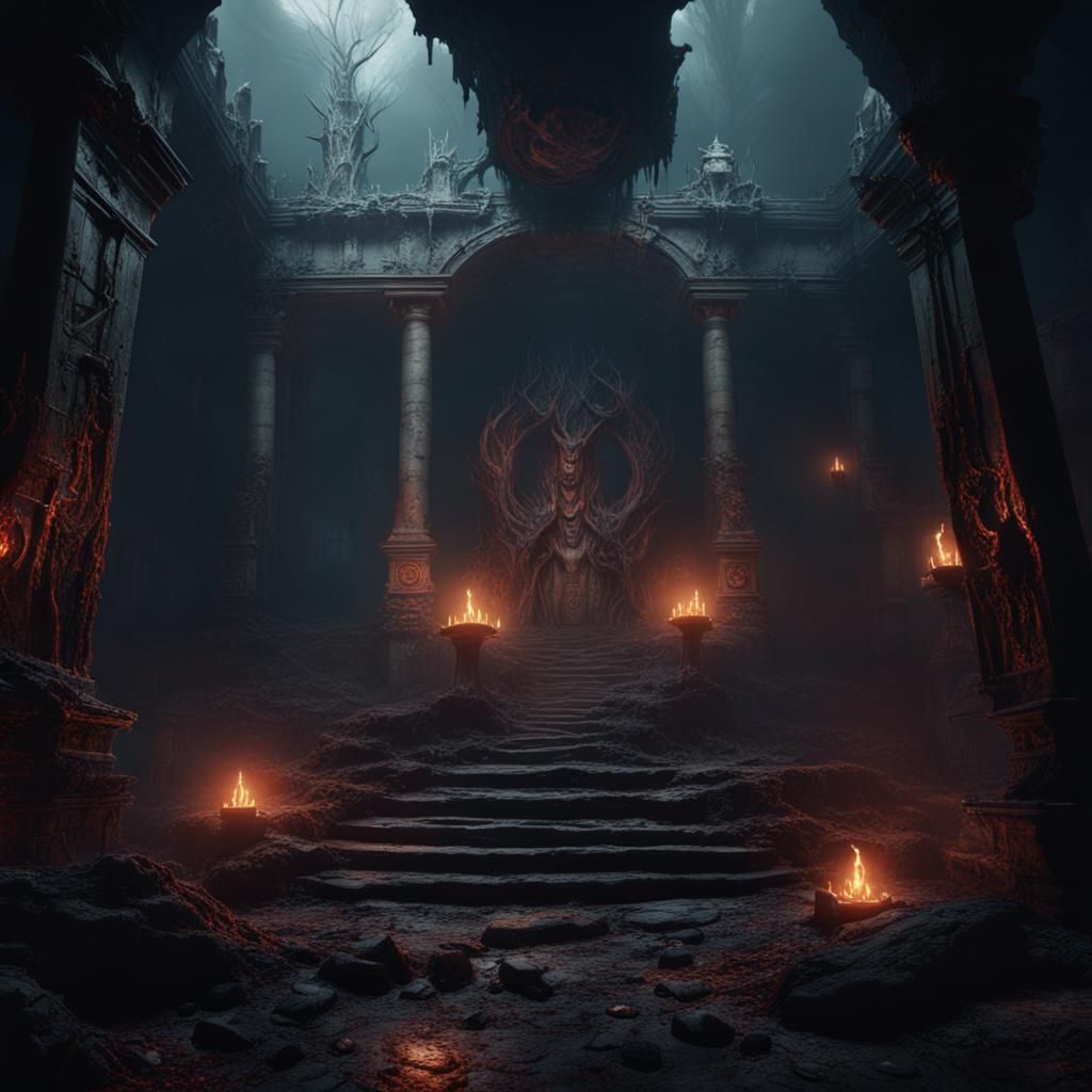 Dark Underground Ritual in Detailed Matte Painting