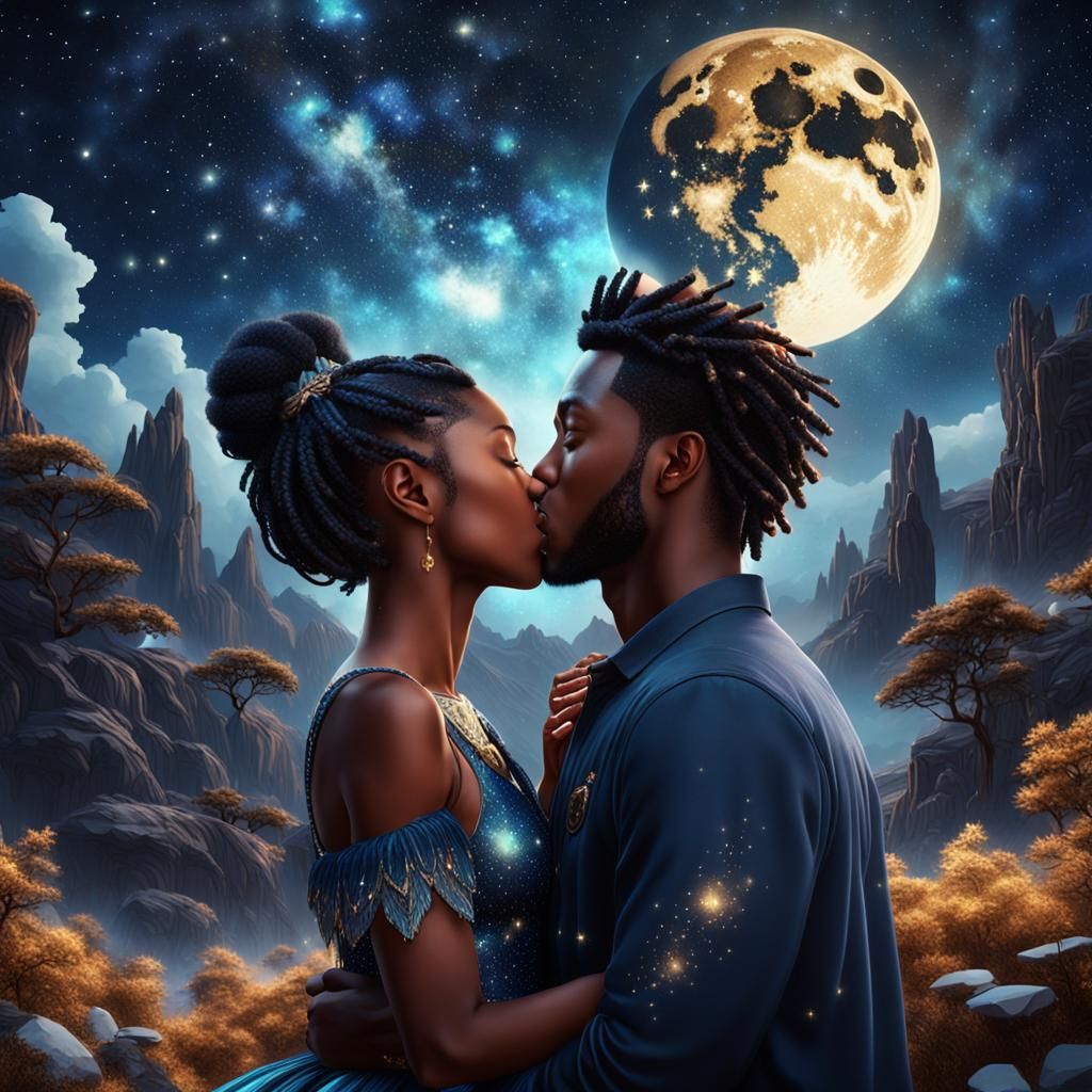 Romantic Kiss Underneath Starry Night Sky