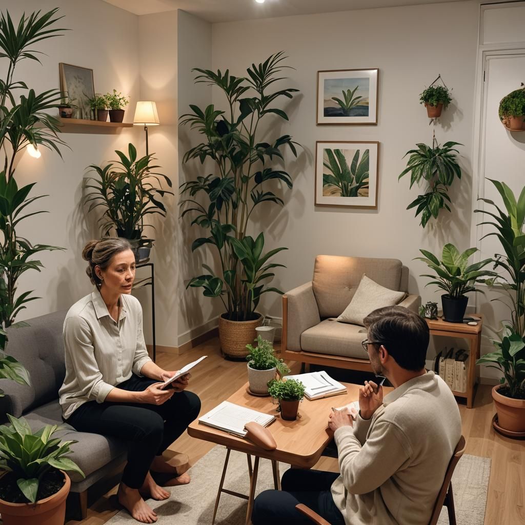 Serene Therapy Room: Empathetic Listening in Hyper-Realism