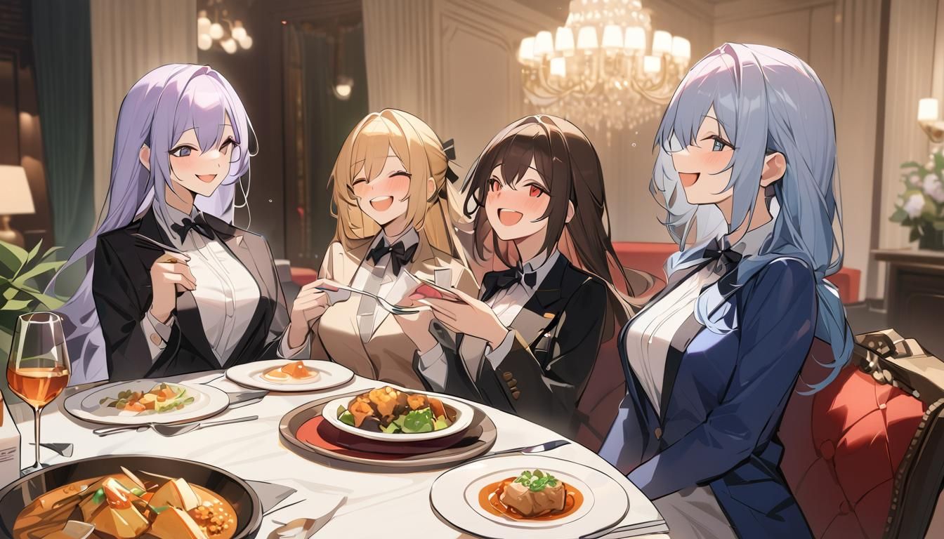 Girls' Frontline Engineers Enjoying a Luxurious Dinner
